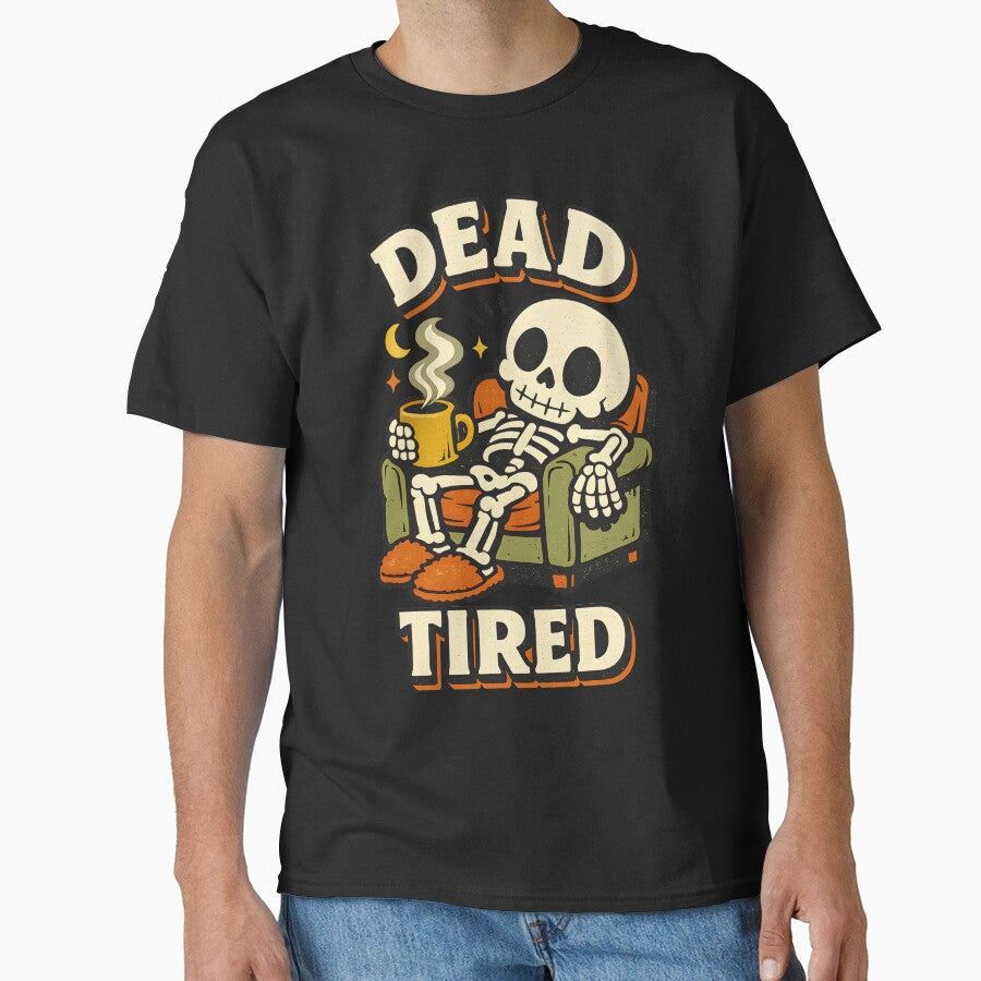 Dead Tired Sleepy Skeleton Coffee Halloween Funny Design by  MAD's Recreation Studio
