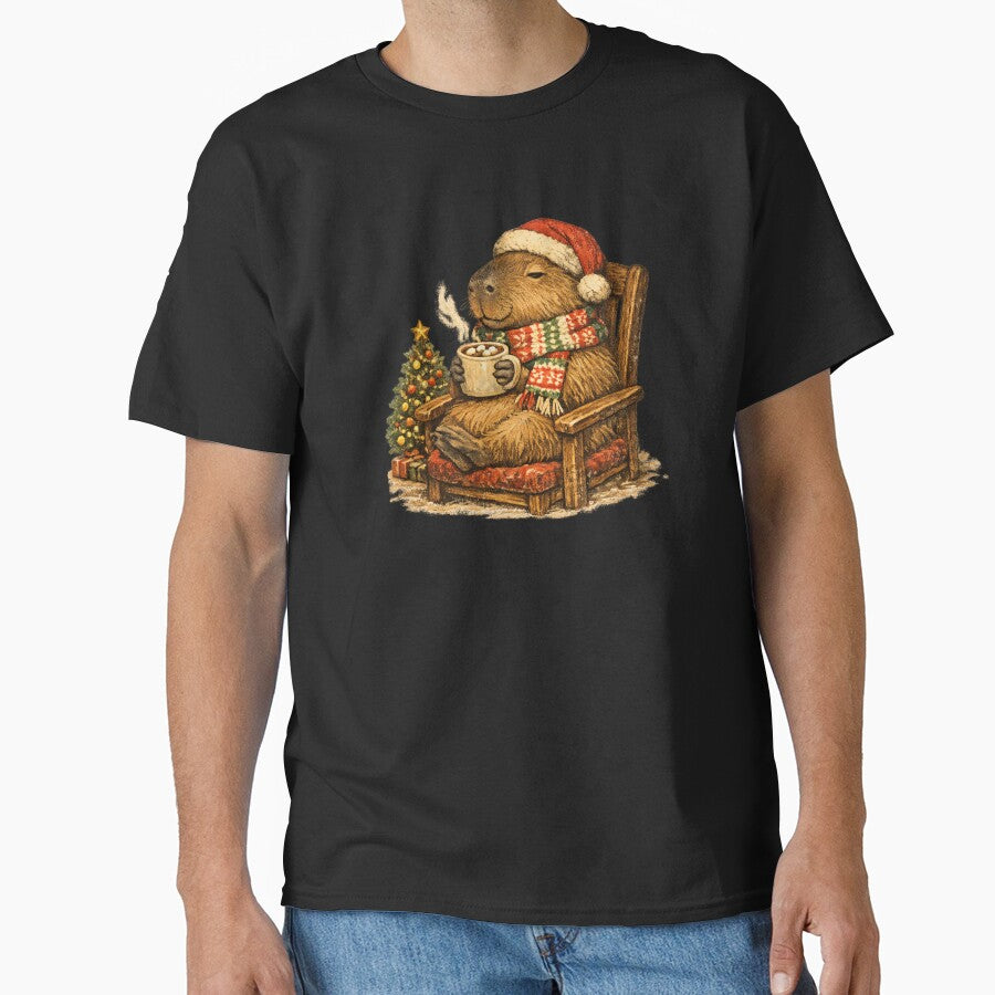 Cozy Capybara Christmas Hot Cocoa Retro 1970s Gift by Artycom