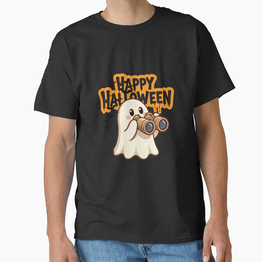 Cute Ghost with Binoculars Happy Halloween by Inka Moon Design
