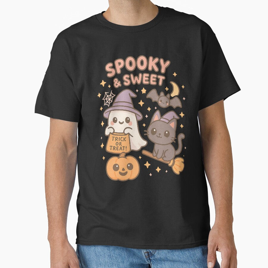 Spooky & Sweet Kawaii Halloween Ghost Cat Illustration – Cute Halloween Art for Stickers, Shirts & Prints by HAFIZ-DP