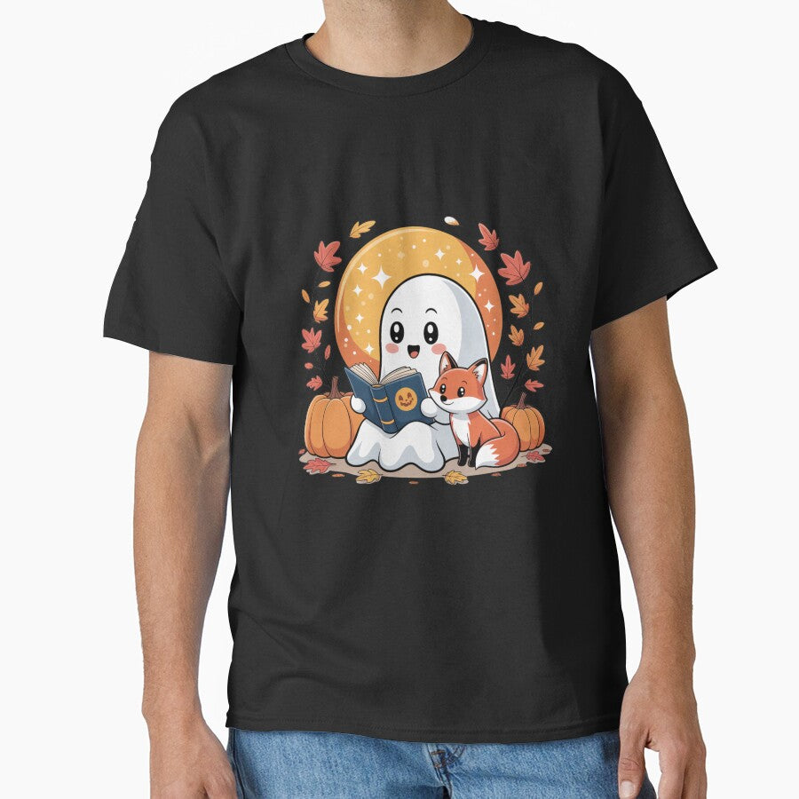 Ghost Reading with Fox | Cute Halloween Kawaii Ghost and Fox Design by ColorSplash123