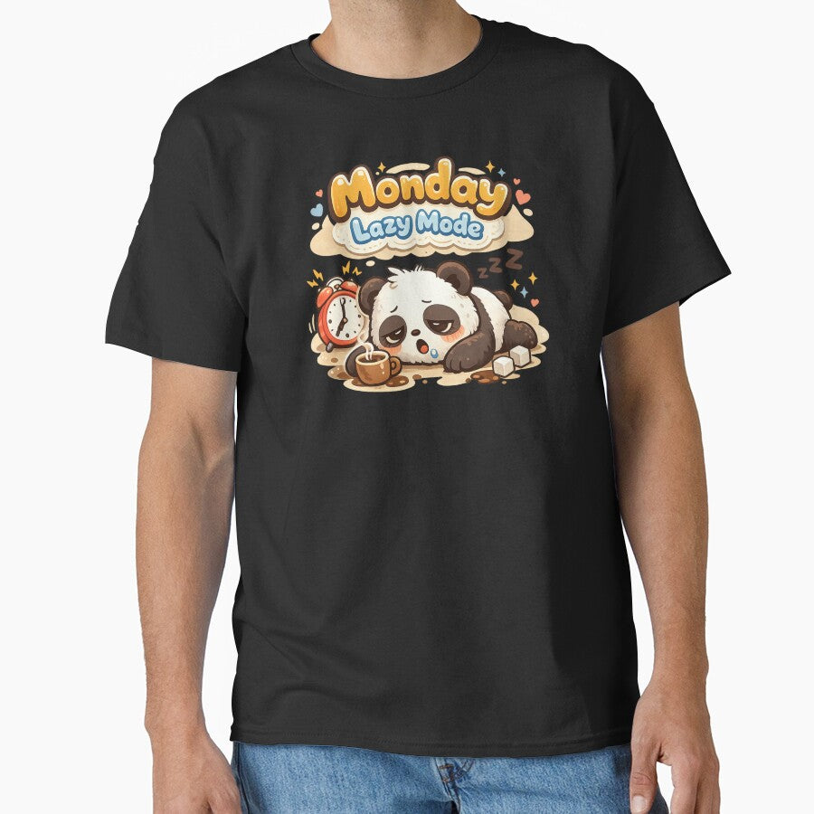 Cute Panda Monday Lazy Mode – Tired Panda Coffee Monday Mood T-Shirt by DarojadNR