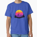 Retro Vaporwave Sunset Mountain Aesthetic – 80s Vintage Striped Sun Landscape Sticker by irfanshikh