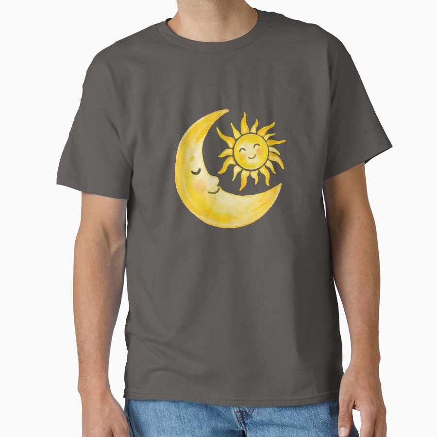 Cute Sun and Moon Watercolor Illustration – Celestial Nursery Art, Kawaii Smiling Sun & Crescent Moon Design by Little Bloom Studio