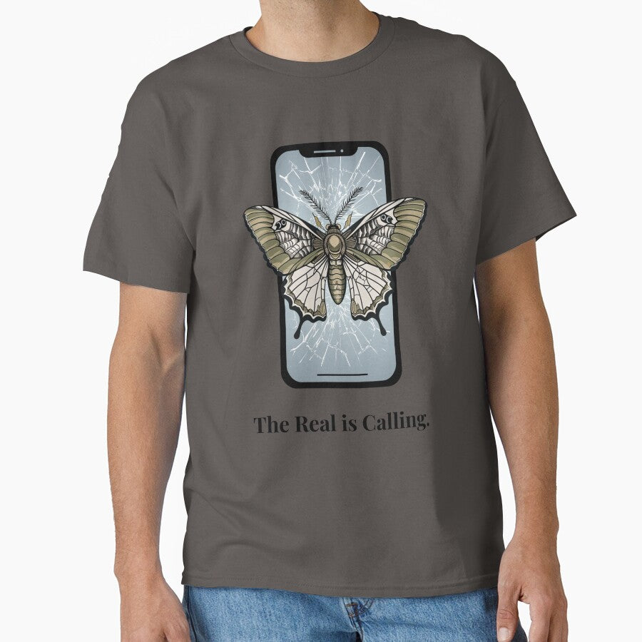 The Real is Calling Gothic Moth Emerging from Cracked Screen Dark Academia by Inkwood Studio Designs