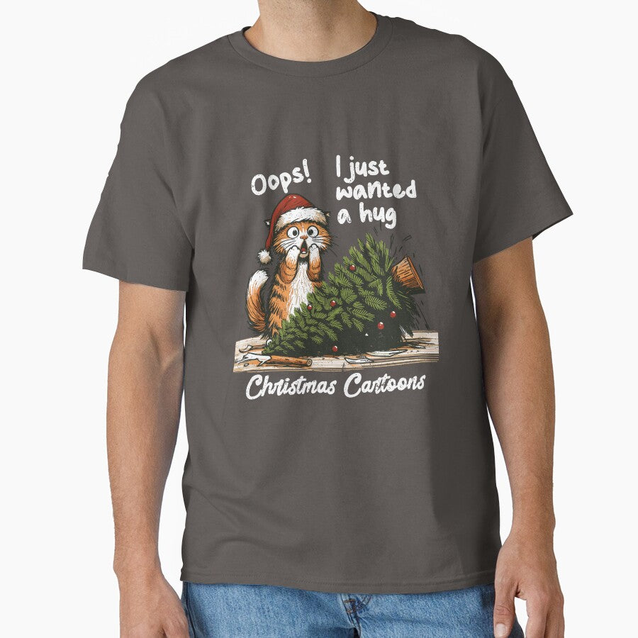 Funny Cartoon Christmas Cat T-Shirt - Oops, I Just Wanted a Hug by dakaseli