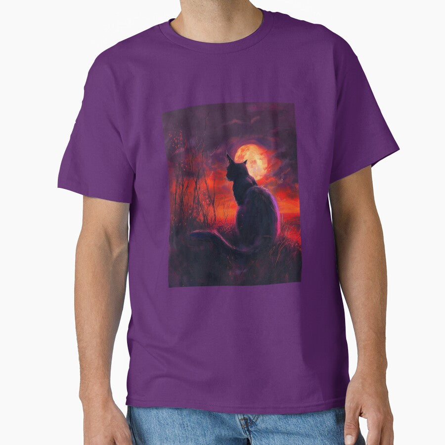 Black Cat Full Moon in Red Orange Purple by InspiredbyOllie