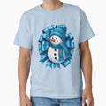 Cheerful Blue Snowman Illustration with Decorative Snowflake Bow | Festive Winter Holiday Art by PixelVibe782
