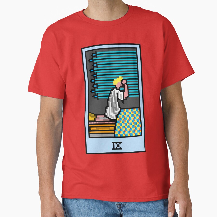 Wait, is this pixel art tarot? Pink - Minor Arcana 'Nine of Swords' (Design for T-shirt, stickers and other accessories) by Pixel Waite