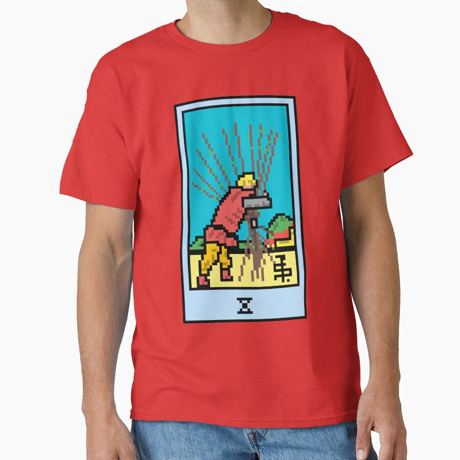 Wait, is this pixel art tarot? Pink - Minor Arcana 'Ten of Wands' (Design for T-shirt, stickers and other accessories) by Pixel Waite