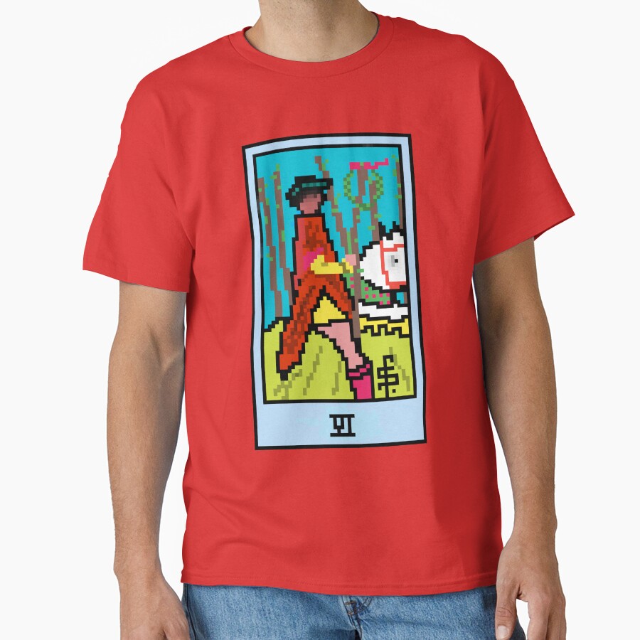 Wait, is this pixel art tarot? Pink - Minor Arcana 'Six of Wands' (Design for T-shirt, stickers and other accessories) by Pixel Waite