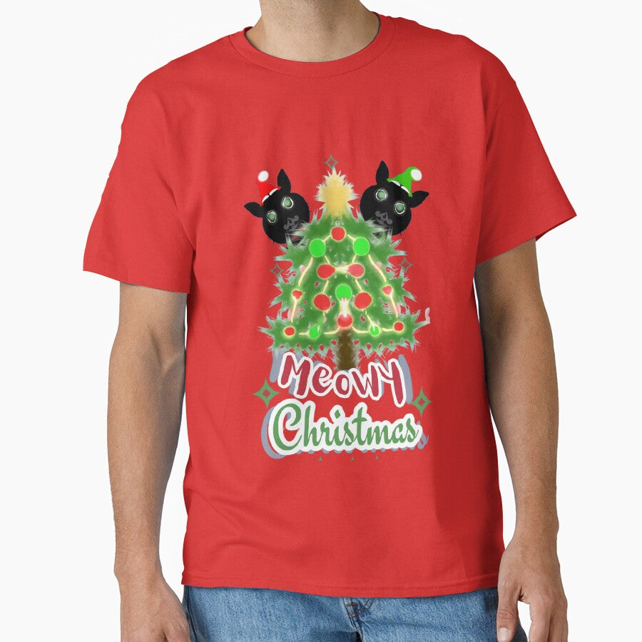 Meowy Christmas Cat Tree – Cute Black Cats Santa Hat Holiday Design by HopeAndHustle
