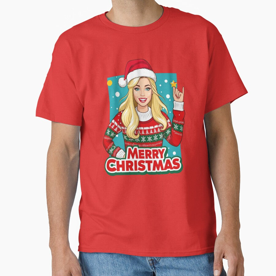 Woman with Christmas sweater by JonelleTshirts