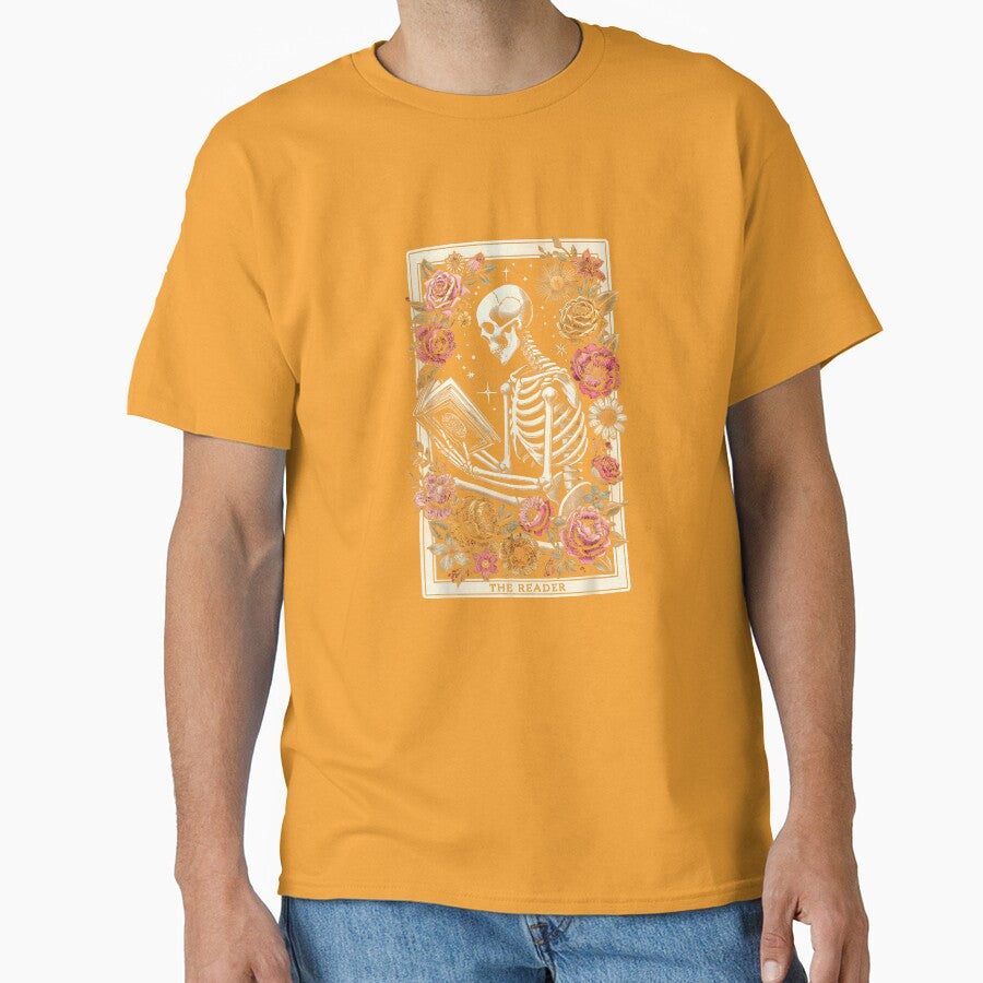 Book Lover The Reader Tarot Card Funny Skeleton Reading T-Shirt by SubStudio97