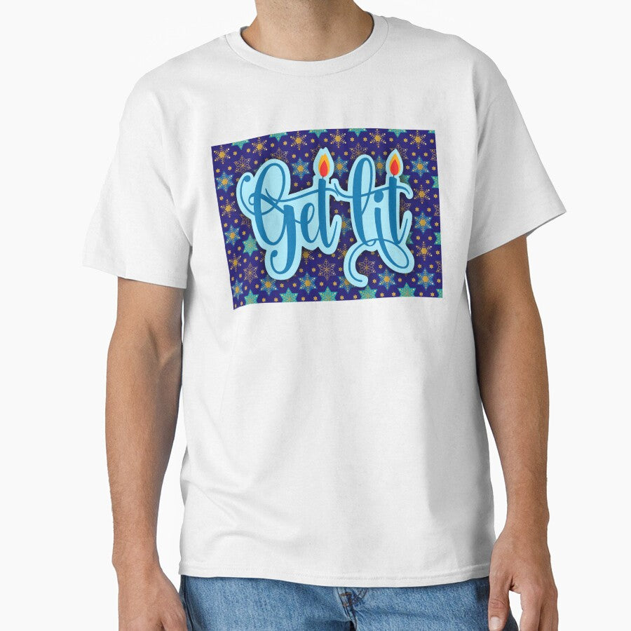 Get Lit Star Of David All Over Print Gold Blue Happy Hanukkah by Sunny Collections