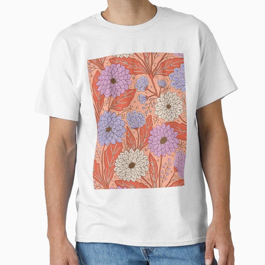 Dahlia garden in salmon red by Illustrated by Nat
