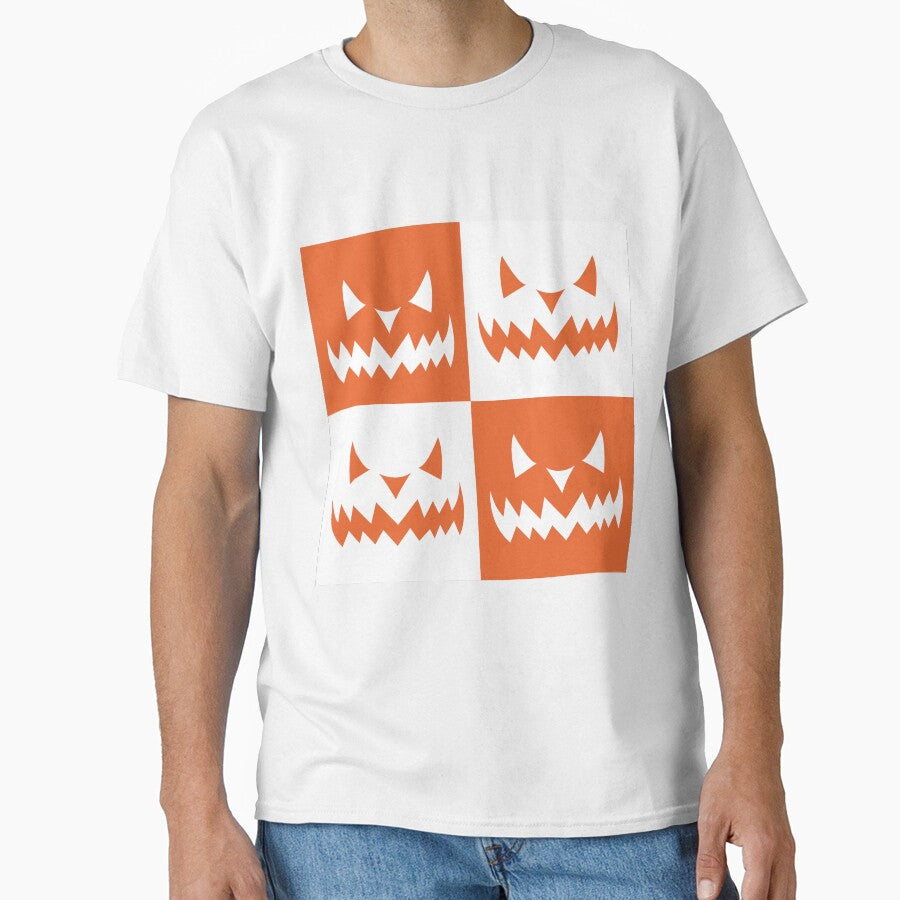 Checkered Orange and white scary face Pattern | Halloween Cute and spooky face Pattern | Halloween decor and gifts by Violet Treasures
