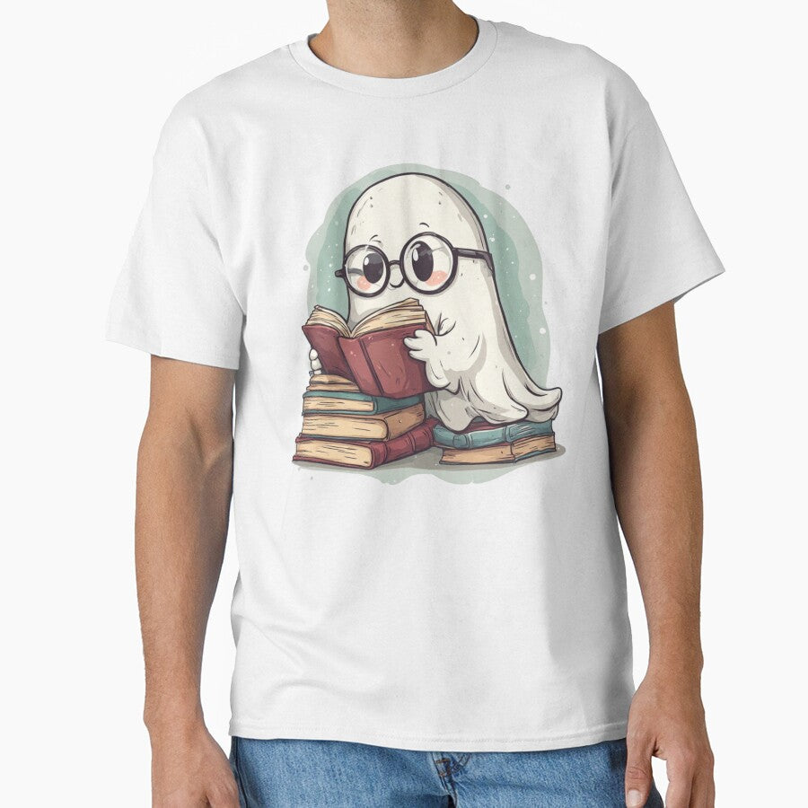 Cute Bookworm Ghost Reading - Adorable Halloween Clipart by Shivamartwark