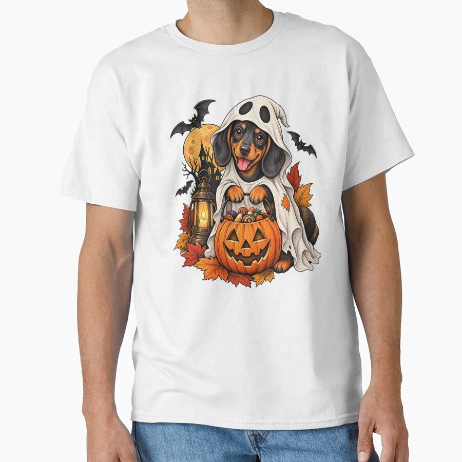 Cute Dachshund Ghost Halloween by afr-saad