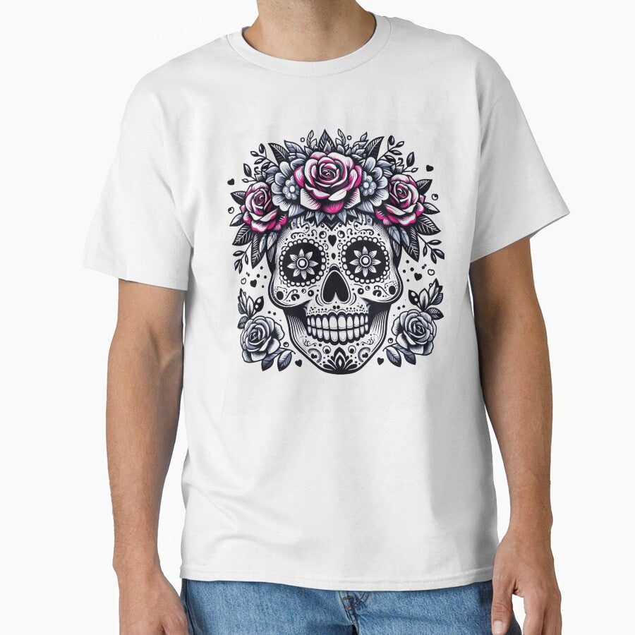Vibrant Day of the Dead Sugar Skull with Floral Crown Clipart by raedattia