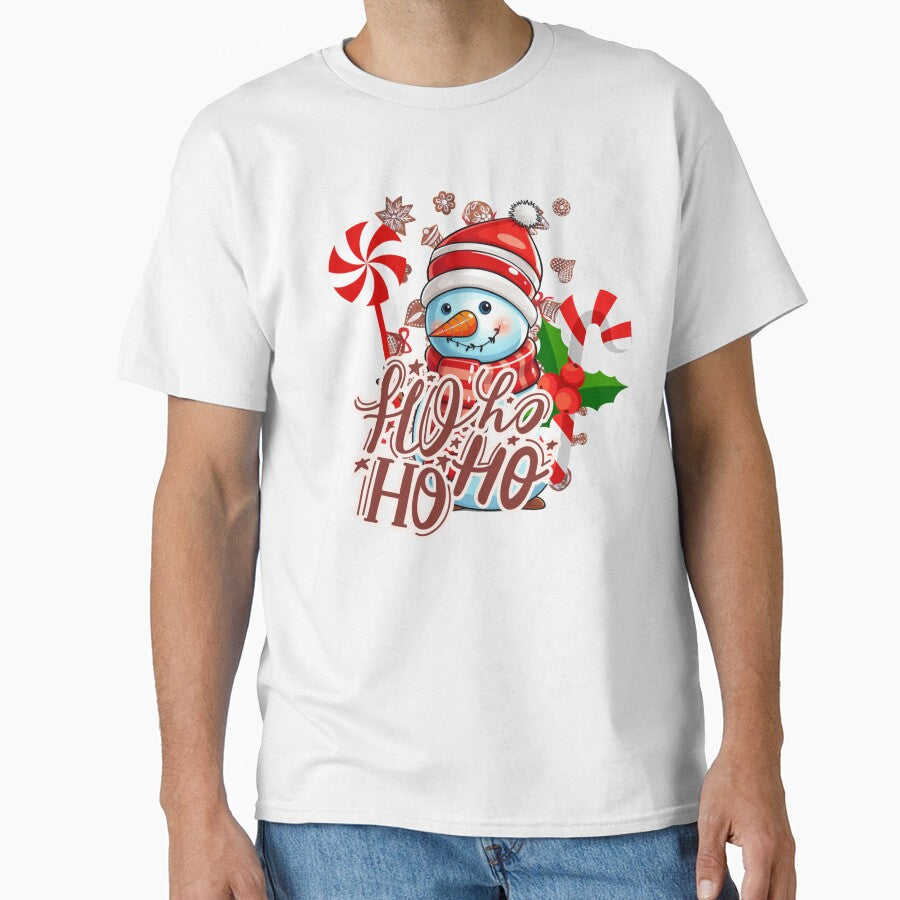 HO HO HO Christmas saying by cute snowman cartoon with candy by RRRcz