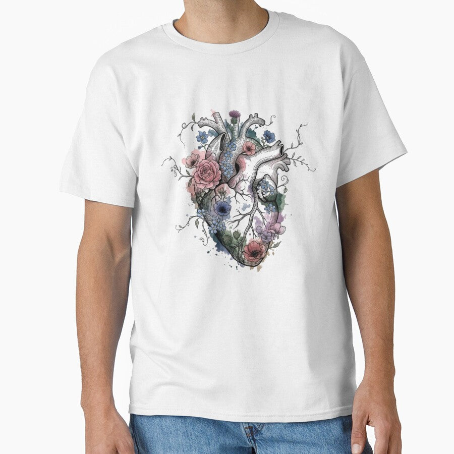 Botanical Anatomical Heart Graphic - Floral Wildflowers Watercolor Art by YourWearPulse
