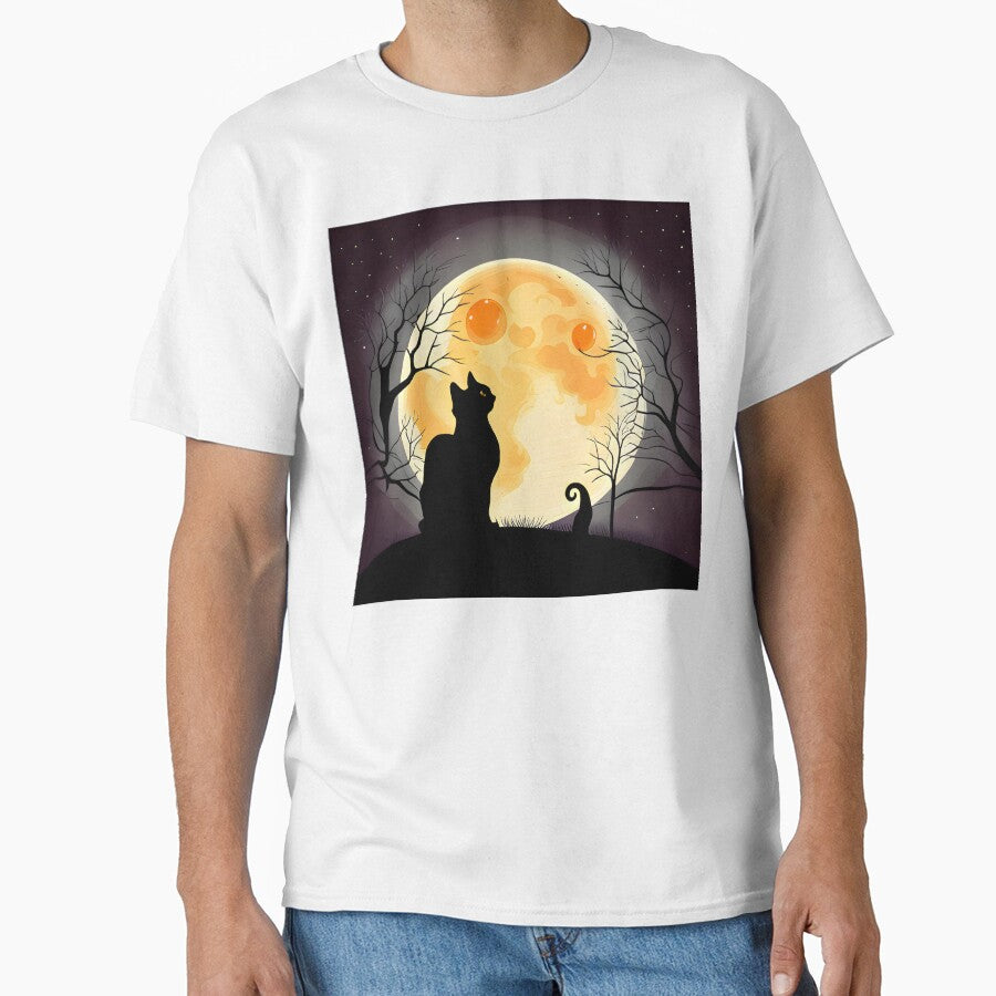 Halloween Black Cat Looking at Full Moon by Travelcases
