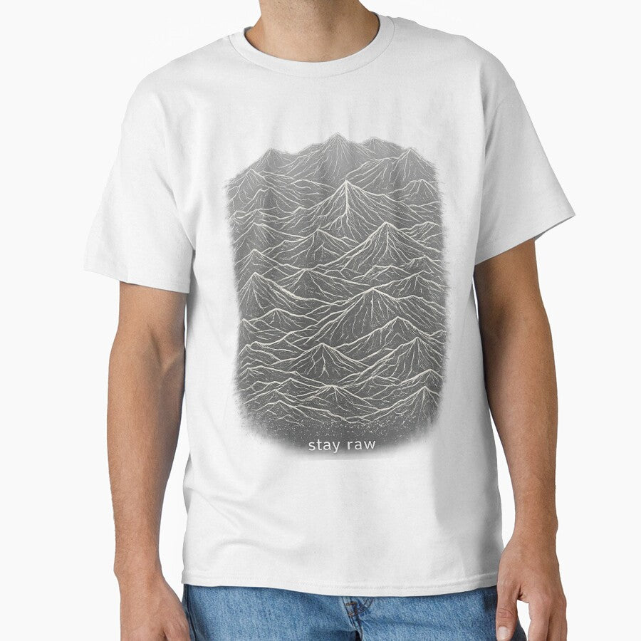 Stay Raw Mountain Minimalist Shirt – Abstract Nature Line Art Tee by NAJURE