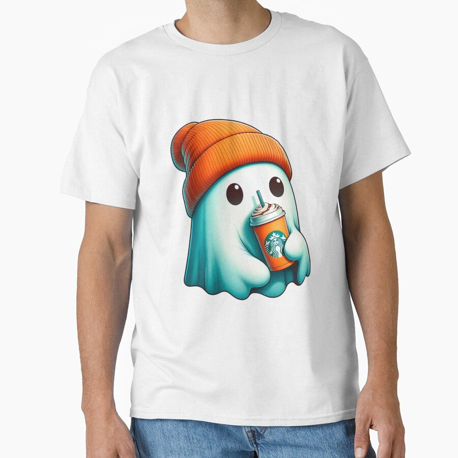 Cute Sheet ghost with starbks coffee by Halloween  Time