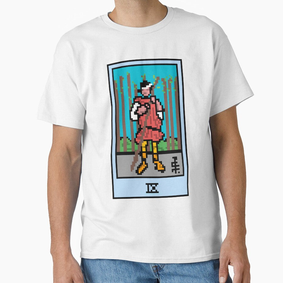 Wait, is this pixel art tarot? Yellow - Minor Arcana 'Nine of Wands' (Design for T-shirt, stickers and other accessories) by Pixel Waite