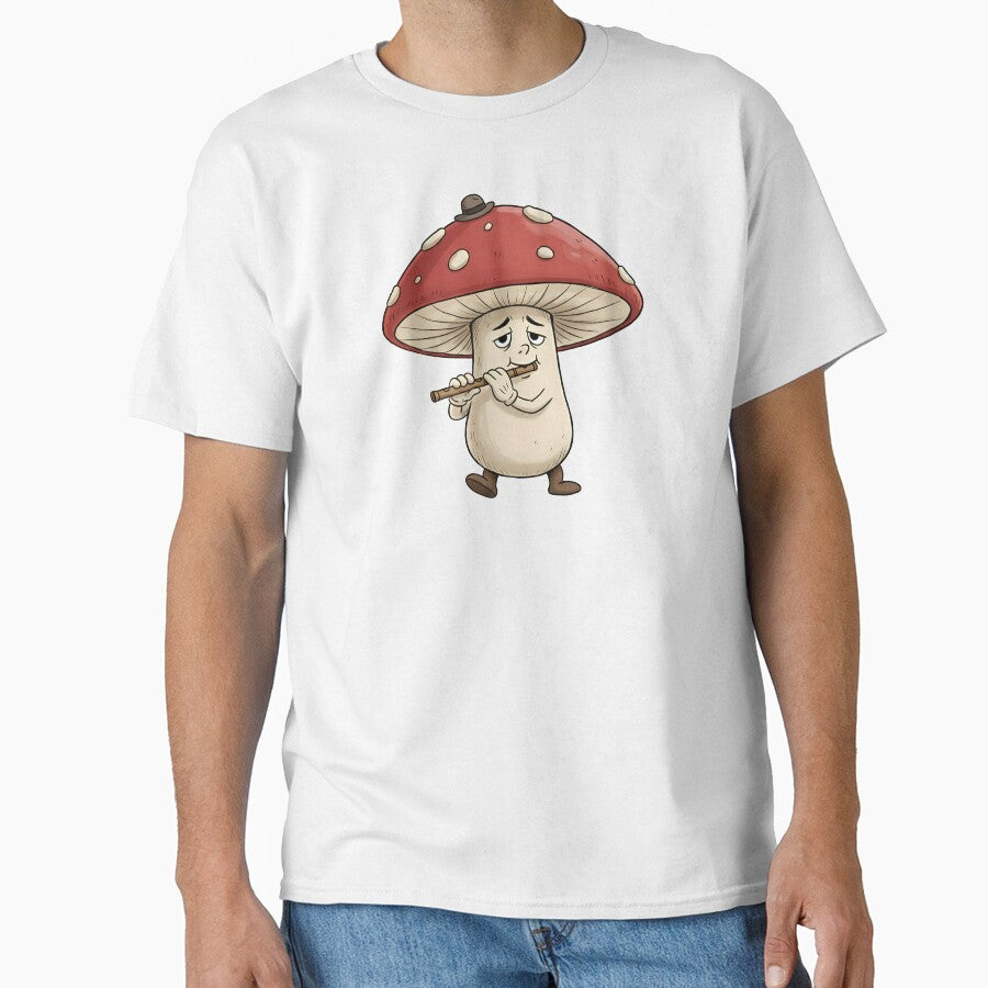 Cute Mushroom Playing Flute Whimsical Music Cartoon Illustration by hn79