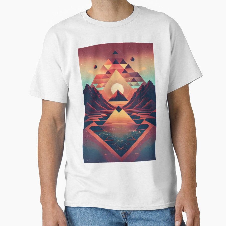 'Golden Geometric Pyramid Sun' Abstract Psychedelic Digital Painting by ga-arts