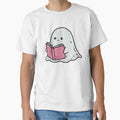 Reading Ghost with Pink Book, Cute Pastel Illustration by Magnificent Lizard