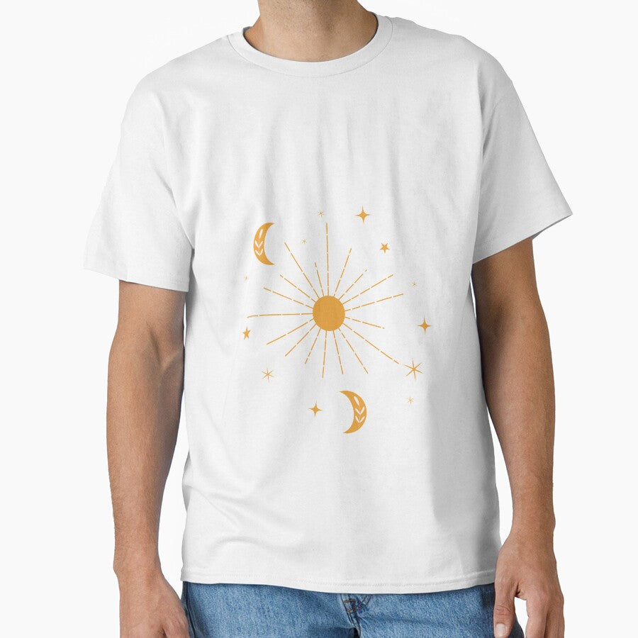 Abstract boho  orange sun and moon hippie pattern with stars by Yasminepatterns