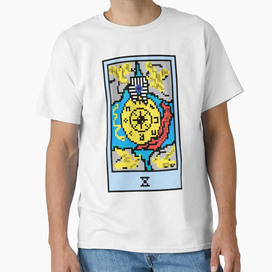 Wait, is this pixel art tarot? Yellow - Major Arcana 'Wheel of Fortune' (Design for T-shirt, stickers and other accessories) by Pixel Waite
