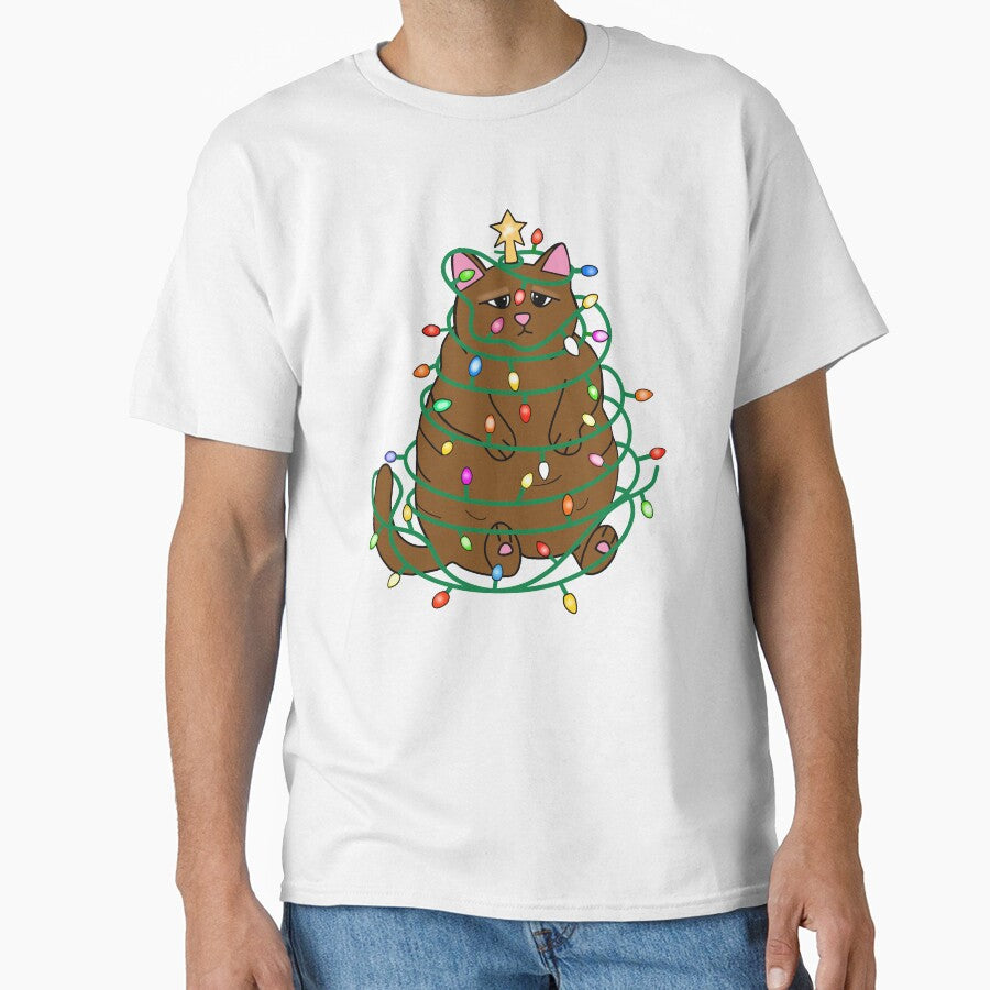 Funny Brown Cat Christmas Tree by Sartoris Art