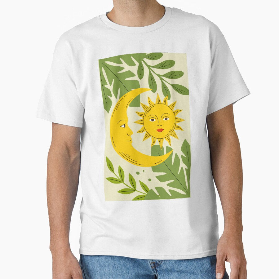 Celestial Harmony: Boho Sun and Moon with Tropical Leaves by AllaMashycheva