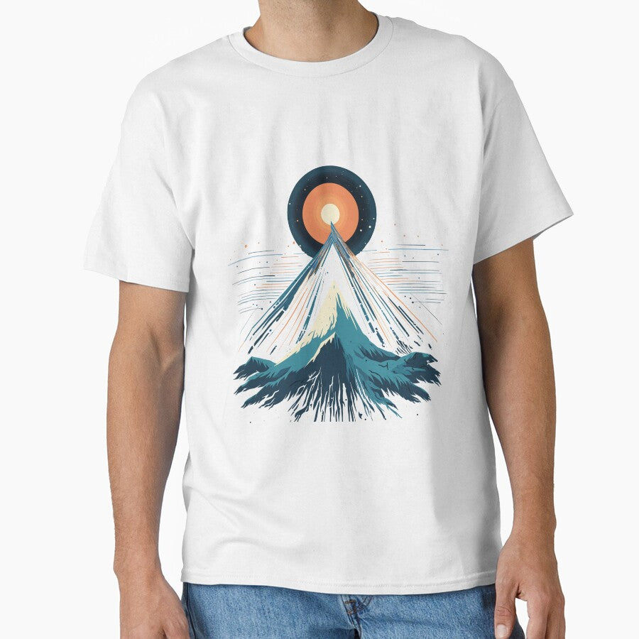 Minimalist Mountain Peak Sunburst Starry Sky Space Art by NaturesRepose