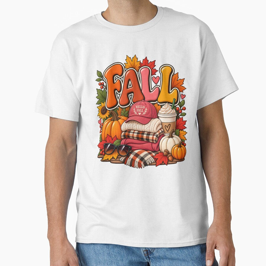 Hello Fall Cozy Autumn Pumpkin Coffee Sweater by afr-saad