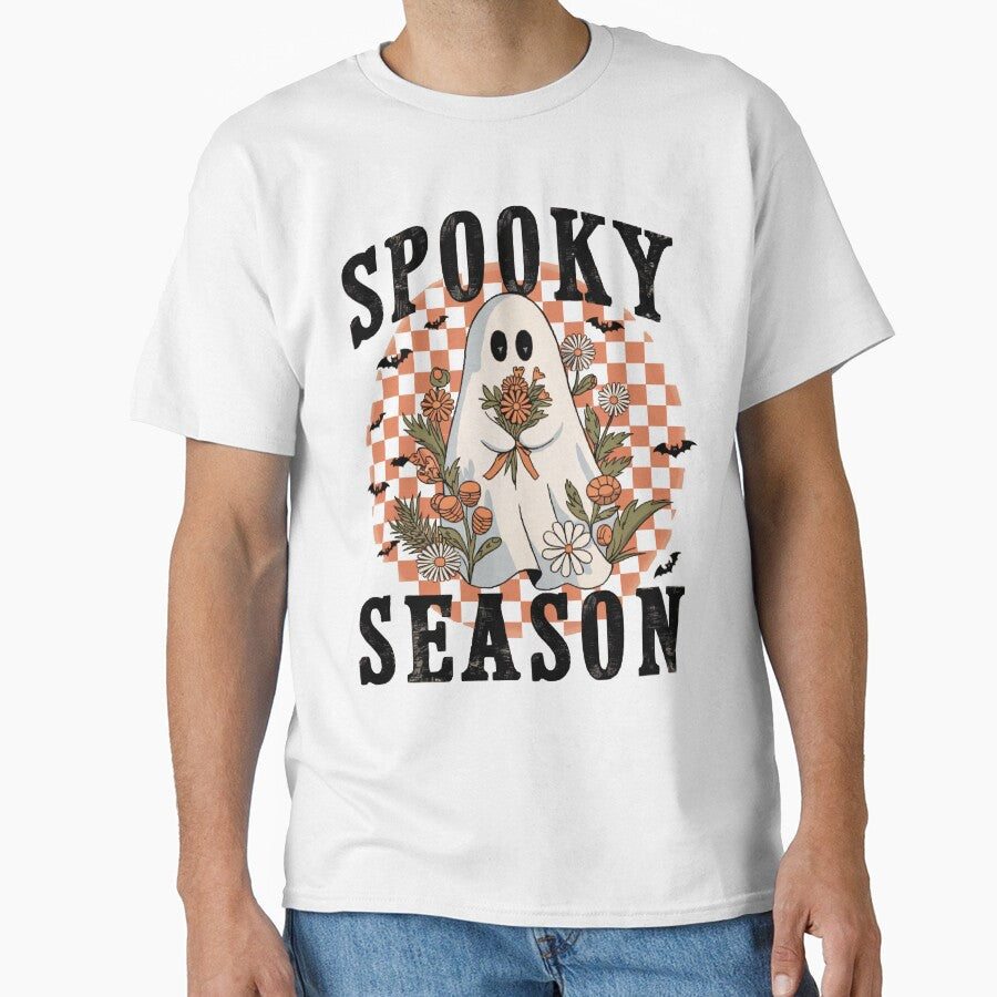 Spooky Season Floral Ghost with Checkerboard Design by Charlietule