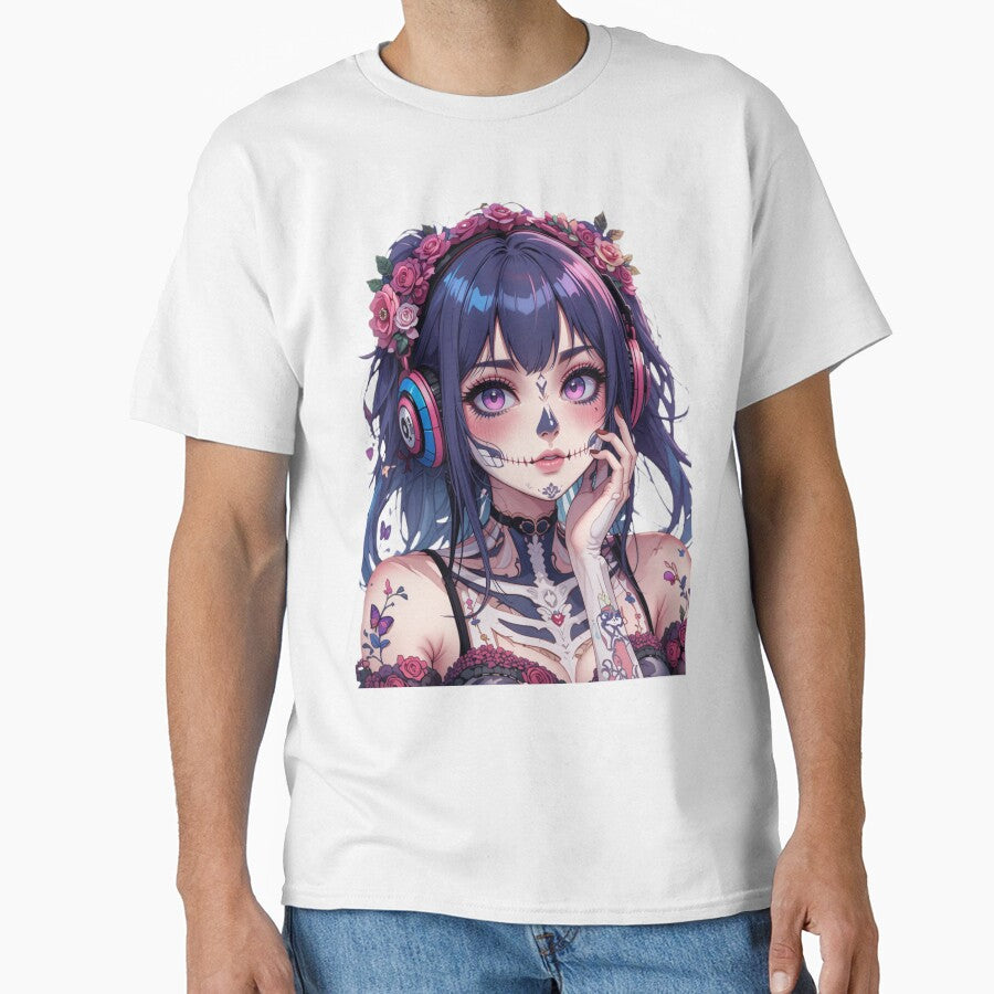 Sugar skull girl with headphones anime style by DigitalArtTK