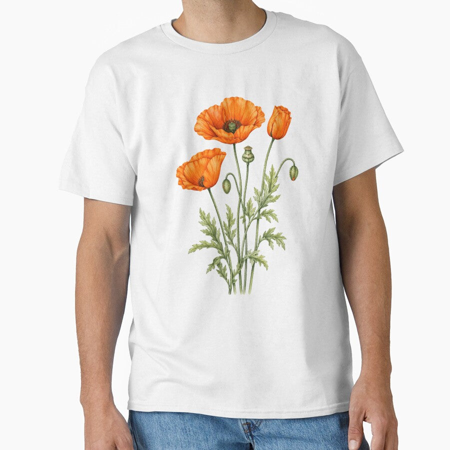 Orange Poppy Botanical Watercolor Floral by Moizento