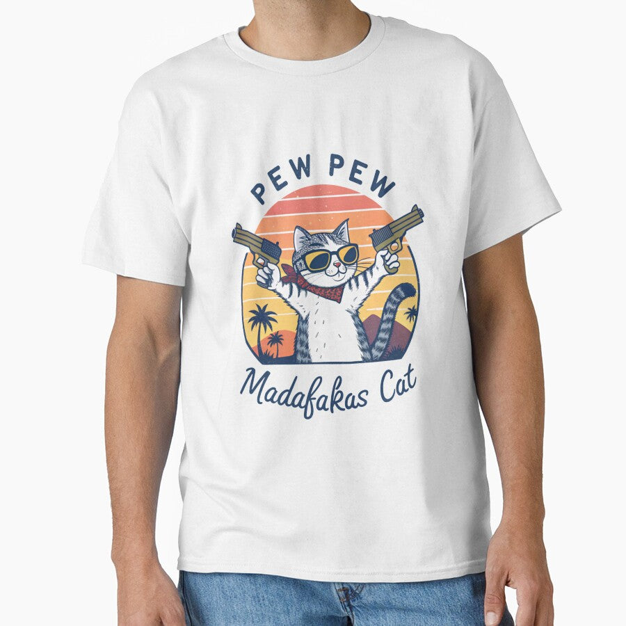 Pew Pew Madafakas Cat Funny Meme Design | Cute Gun-Toting Cat Art by Colorful-Garden