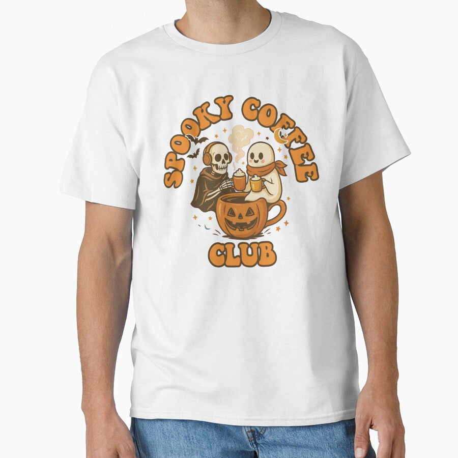 Spooky Coffee Club Skeleton and Ghost by Clinomania Art