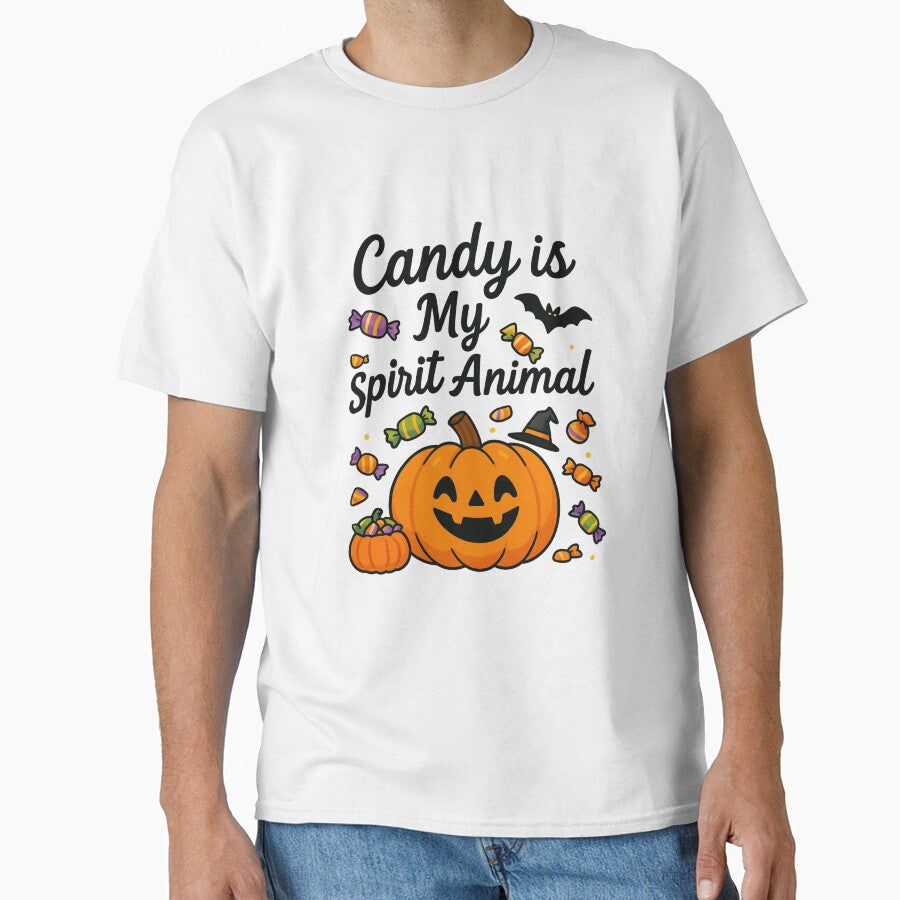 Cute Smiling Pumpkin Surrounded by Halloween Candy by PrintCreations9
