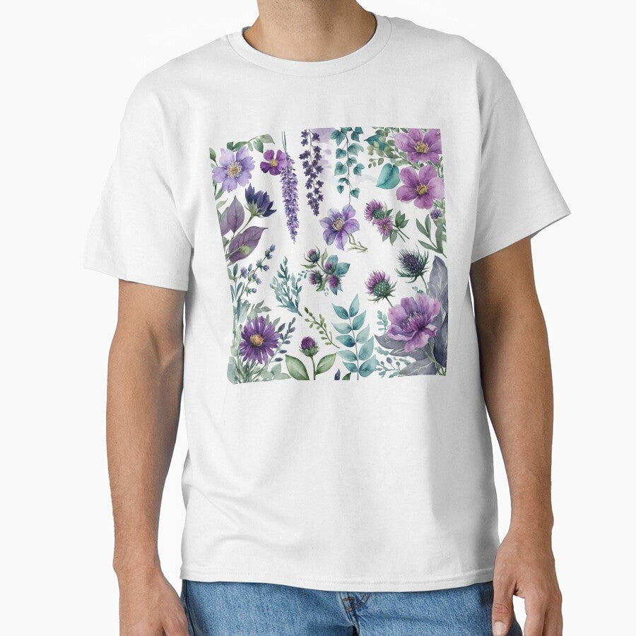Purple & Teal Watercolor Wildflowers Pattern | Elegant Floral Botanical Design | Cottagecore Garden Aesthetic by NoviaRobert