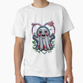 Romantic Cute Ghost With Heart And Flowers Illustration by ArtDesignTp