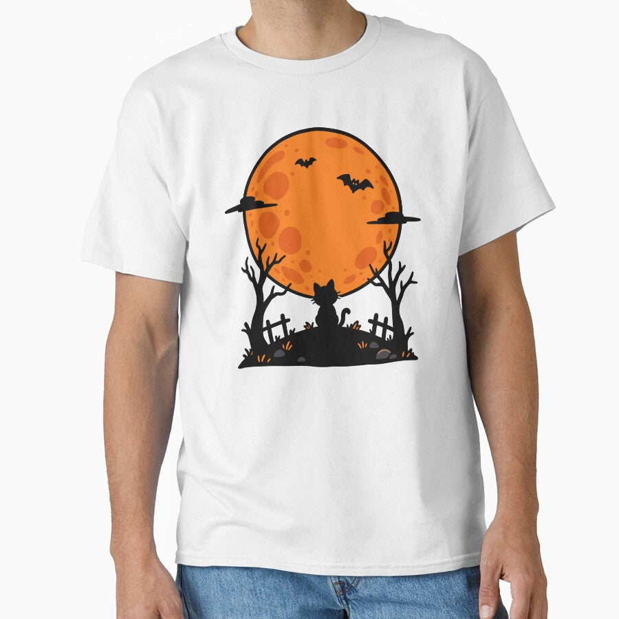 Black Cat Under the Halloween Moon – Spooky Night Illustration by MewMade