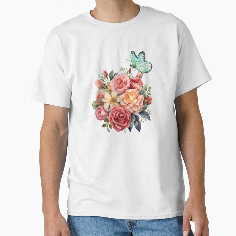 Vintage Watercolor Floral Bouquet Pink Roses and Aesthetic Butterfly by vibecraft_studio2