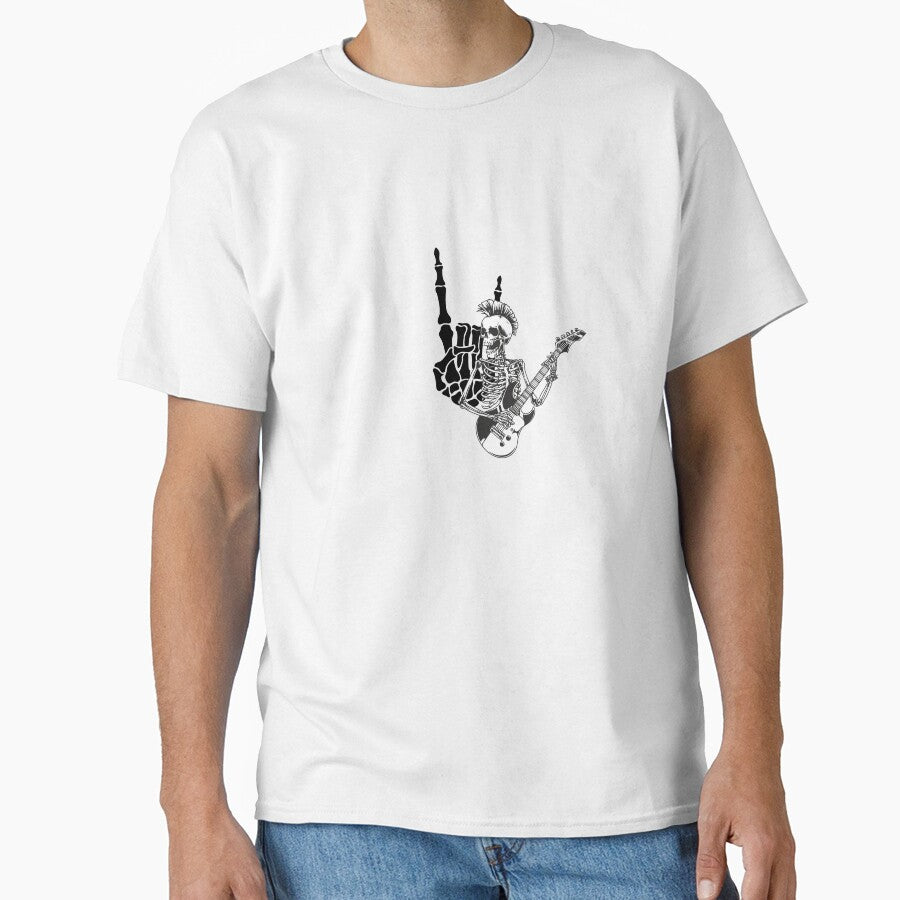 Rock On Skeleton – Punk Halloween Skull with Guitar and Hand Sign by Geafixy